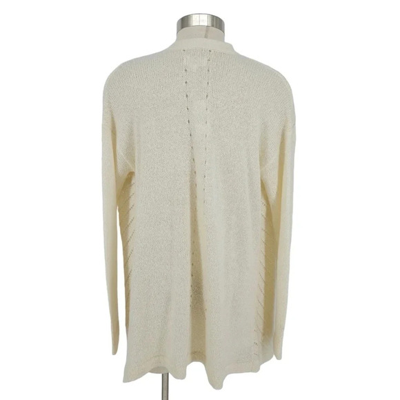 Lou & Grey Cardigan Sweater Ivory Wool Long Sleeve Open Knit - Picture 4 of 7